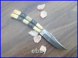 Custom Hand Forged Damascus Steel Engraved Handle Folding Knife WithSheath