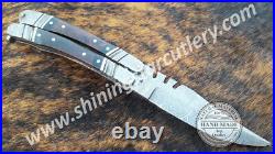 Custom Hand Forged Damascus Steel Folding Knife WithSheath