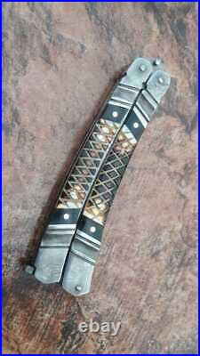 Custom Hand Forged Damascus Steel Folding knife WithSheath