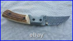 Custom Hand Made Damascus Folding Pocket Knife -liner Lock -stag Antler