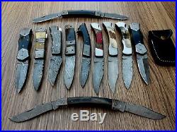 Custom Hand Made Damascus Steel Folding Knives. Lot Of 11 (eleven)(ab Ahad 004)