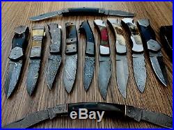Custom Hand Made Damascus Steel Folding Knives. Lot Of 11 (eleven)(ab Ahad 004)