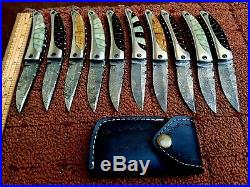 Custom Hand Made Damascus Steel Folding Knives(lot Of 10) Gli Saloon 002