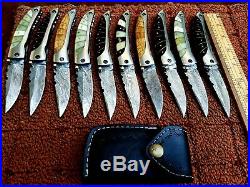 Custom Hand Made Damascus Steel Folding Knives(lot Of 10) Gli Saloon 002