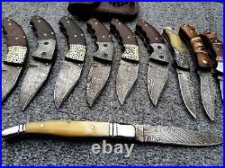 Custom Hand Made Damascus Steel Folding Knives (lot Of 10) Shamas S 03