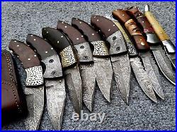Custom Hand Made Damascus Steel Folding Knives (lot Of 10) Shamas S 03