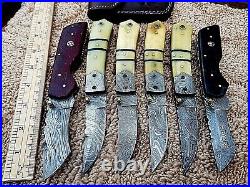 Custom Hand Made Damascus Steel Folding Knives (lot Of 6) Shamas S 24