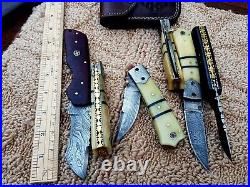Custom Hand Made Damascus Steel Folding Knives (lot Of 6) Shamas S 24