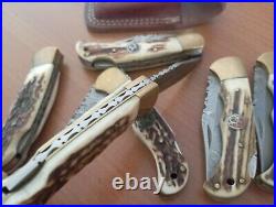 Custom Hand Made Damascus Steel Folding Pocket Knives (lot Of 6)
