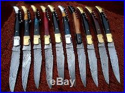 Custom Hand Made Damascus Steel Hunting Folding Knives. (lot Of 10) Dhl 007