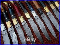Custom Hand Made Damascus Steel Hunting Folding Knives. (lot Of 10) Dhl 007