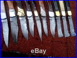 Custom Hand Made Damascus Steel Hunting Folding Knives. (lot Of 10) Dhl 008