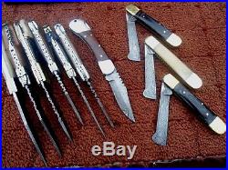 Custom Hand Made Damascus Steel Hunting Folding Knives. (lot Of 10) Dhl 008