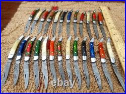 Custom Hand Made Damascus Steel Mini Folding Knives (lot Of 25) Rrr 07