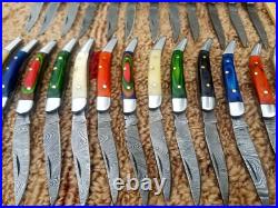 Custom Hand Made Damascus Steel Mini Folding Knives (lot Of 25) Rrr 07