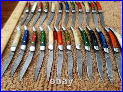 Custom Hand Made Damascus Steel Mini Folding Knives (lot Of 25) Rrr 07