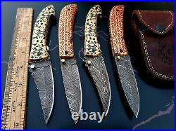Custom Hand Made Damascus Steel Pocket Folding Knives (lot Of 4) Riz Bro 07