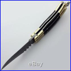 Custom Hand Made Damascus steel Engraved Handle Folding knife WithT leather Sheath