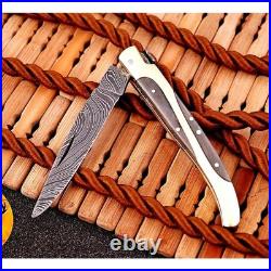Custom Hand Made Forged Damascus Steel Folding Pocket Knife Camping Knife
