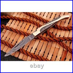 Custom Hand Made Forged Damascus Steel Folding Pocket Knife Camping Knife