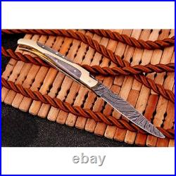 Custom Hand Made Forged Damascus Steel Folding Pocket Knife Camping Knife