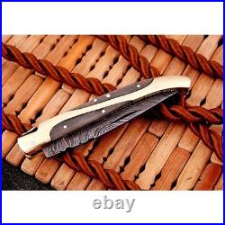 Custom Hand Made Forged Damascus Steel Folding Pocket Knife Camping Knife