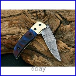 Custom HandMade Damascus Steel Pocket Folding Knife With Sheath #knives #USA