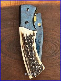 Custom Handmade 8 Folding Knife Stag Handle With Anodized Blade, Pocket Knife