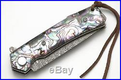 Custom Handmade Assisted VG10 Core Damascus Flipper Knife (Abalone Handle)