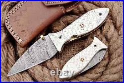 Custom Handmade Damascus 100 mm Long Hunting Folding Pocket Needle Knife