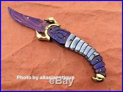 Custom Handmade Damascus Folding Knife Carved Scorpion Handles Special gift