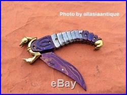 Custom Handmade Damascus Folding Knife Carved Scorpion Handles Special gift