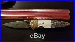 Custom Handmade Damascus Folding Knife with Abalone & Mother of Pearl + Thumbscrew