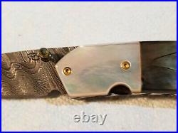 Custom Handmade Damascus Folding Knife withFile Work Beautiful Pearl & Abalone
