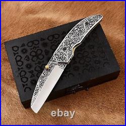 Custom Handmade Damascus Folding/Pocket Knife With Wood Box