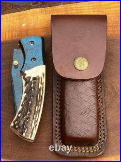 Custom Handmade Damascus Pocket Knife, Hunting & Camping Knife, Folding Knife