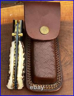 Custom Handmade Damascus Pocket Knife, Hunting & Camping Knife, Folding Knife