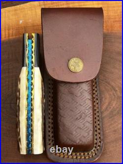 Custom Handmade Damascus Pocket Knife, Hunting & Camping Knife, Folding Knife