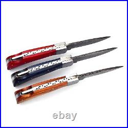 Custom Handmade Damascus Steel 3 Pocket Knives Folding Blade /Hunting/Camping