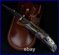 Custom Handmade Damascus Steel 9 Folding Knife, Pocket Knife, Edc Knife Skinner