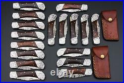 Custom Handmade Damascus Steel Back Lock Folding Pocket Knife 17-Pcs Lot 41