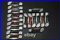 Custom Handmade Damascus Steel Back Lock Folding Pocket Knife 17-Pcs Lot 42