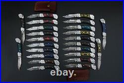 Custom Handmade Damascus Steel Back Lock Folding Pocket Knife 24-Pcs Lot 021