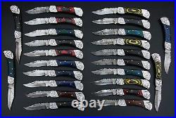 Custom Handmade Damascus Steel Back Lock Folding Pocket Knife 24-Pcs Lot020