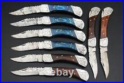 Custom Handmade Damascus Steel Back Lock Folding Pocket Knife 6-Pcs Lot of SIX