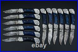 Custom Handmade Damascus Steel Back Lock Folding Pocket Knife 8-Pcs Lot 003