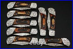 Custom Handmade Damascus Steel Back Lock Folding Pocket Knife 8-Pcs Lot 025