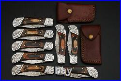 Custom Handmade Damascus Steel Back Lock Folding Pocket Knife 8-Pcs Lot 025