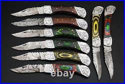 Custom Handmade Damascus Steel Back Lock Folding Pocket Knife 8-Pcs Lot 026
