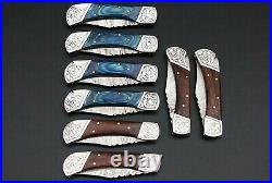 Custom Handmade Damascus Steel Back Lock Folding Pocket Knife 8-Pcs Lot 029